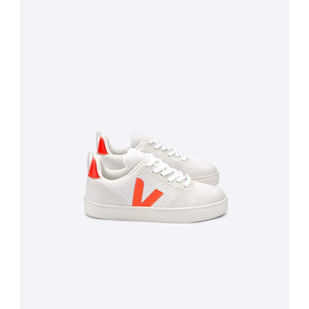 Kids\' Veja V-10 MALHA BRANCO Sneakers White/Orange | SG 841RVD